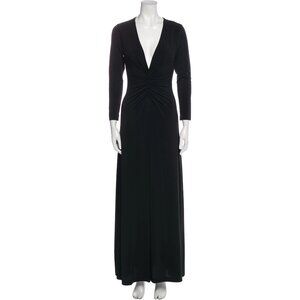 Halston Plunge V-Neck Ruched Jersey Gown in Black